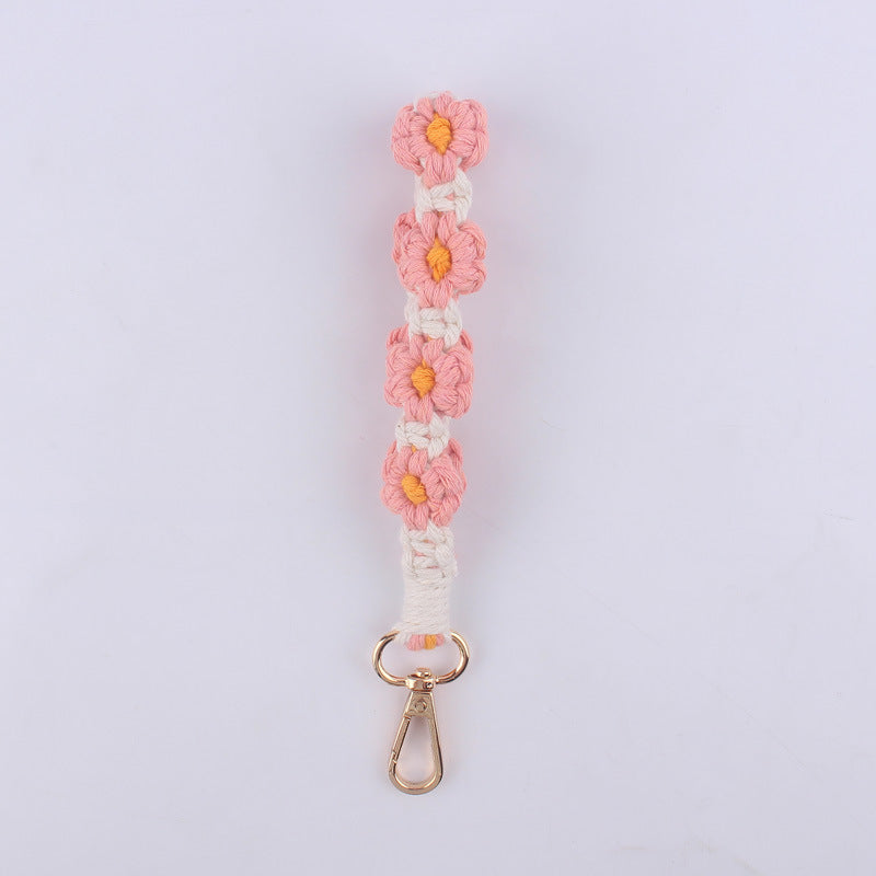 Wholesale New Cartoon Daisy keychain handmade woven INS cotton rope key lanyard